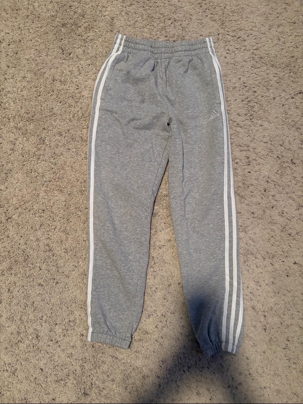 adidas Gray Joggers with White Side Stripes - Kids large